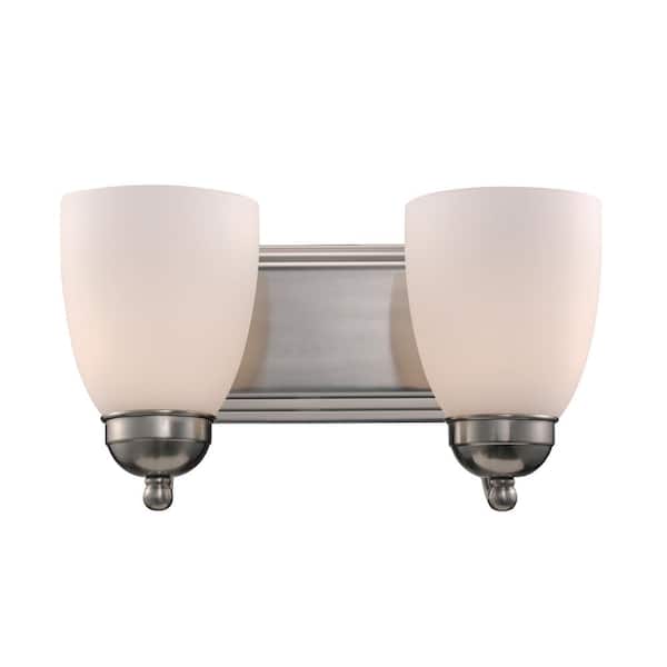 Bel Air Lighting Clayton 14 in. 2-Light Brushed Nickel Bathroom Vanity Light Fixture with Frosted Glass Shades