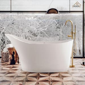 67 in. x 29 in. Stone Resin Non-Whirlpool Solid Surface Soaking Bathtub in Matte White with Brushed Brass Faucet