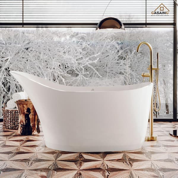 CASAINC 67 in. x 29 in. Stone Resin Non-Whirlpool Solid Surface Soaking Bathtub in Matte White with Brushed Brass Faucet
