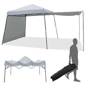 10 ft. x 10 ft. Gray Instant Pop-up Canopy Folding Tent with Sidewalls and Awnings Outdoor