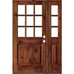 50 in. x 80 in. Alder 2 Panel Left-Hand/Inswing Clear Glass Red Chestnut Stain Wood Prehung Front Door w/Right Sidelite