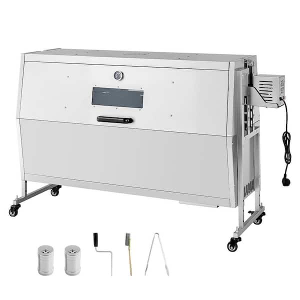 38W BBQ Rotisserie for Pig and Lamb,Charcoal Spit Roaster w/ 132 lbs. Capacity,Wheels and 4-Level Height,Stainless Steel