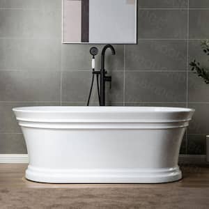Blois 67 in. Acrylic Flatbottom Double Ended Bathtub with Matte Black Overflow and Drain Included in White