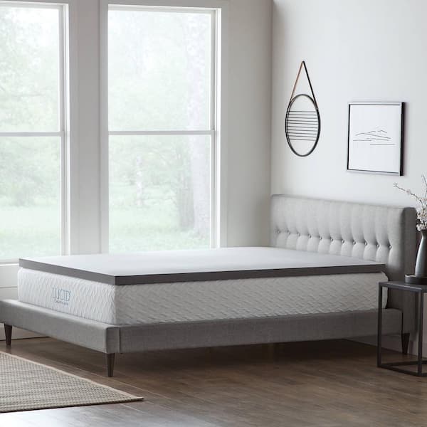 LUCID 2.5 Inch Bamboo Charcoal and Memory Foam Mattress Topper Twin Full Queen 