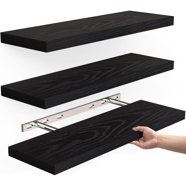 Angel Sar 16 in. Black Floating Shelves, Wall Mounted Rustic Wood Shelves with 22 lbs Capacity (3-Pack)