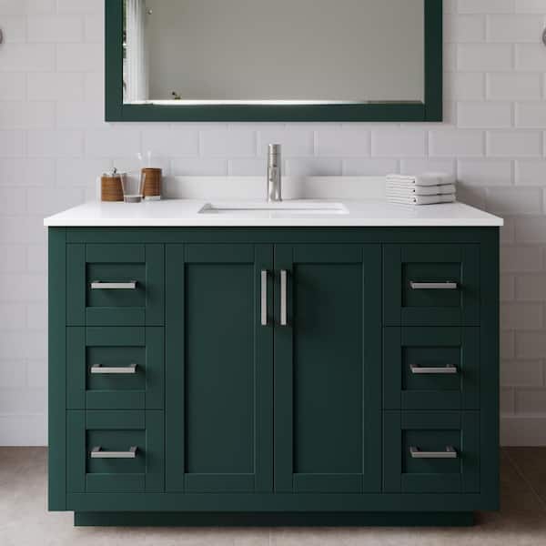Wyndham Collection Miranda 48 in. W x 22 in. D x 33.75 in. H Single Bath Vanity in Green with White Cultured Marble Top