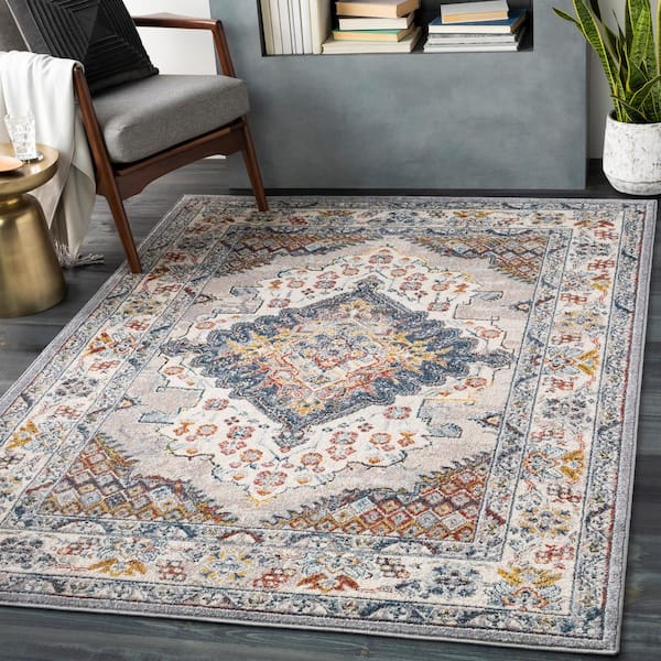Chandi Blue/Orange 7 ft. 10 in. x 7 ft. 10 in. Square Medallion Area Rug