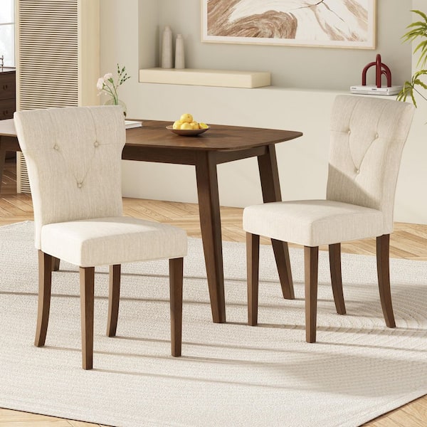 Harper & Bright Designs Button-Tufted Cream Fabric Upholstered Dining Chairs Set of 2