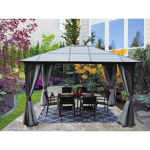 Edward 10 ft. x 8.6 ft. x 12 ft. Polycarbonate Transparent Roof Gazebo with Mosquito Net and Privacy Sidewall