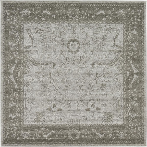 Unique Loom La Jolla Floral Light Gray 6' 0 x 6' 0 Square Rug