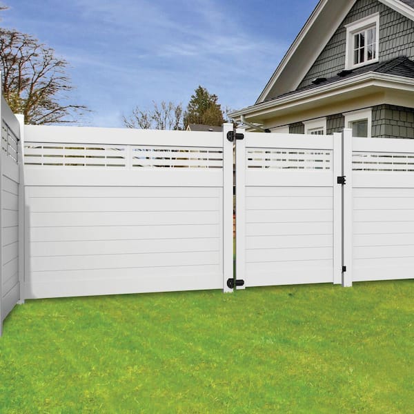 Horizontal Boardwalk 6 ft. H x 8 ft. W White Semi-Privacy Vinyl Fencel Panel (Unassembled)