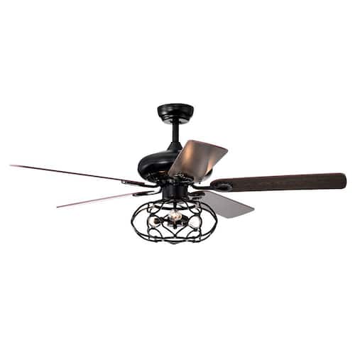 52 in. Smart Indoor/Outdoor Matte Black Ceiling Fan with Remote Control and 5 Blades Reversible Quiet Low Profile Fan Ceiling Fans