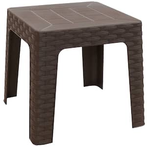 18 in. Brown Square Plastic Indoor/Outdoor Patio Side Table