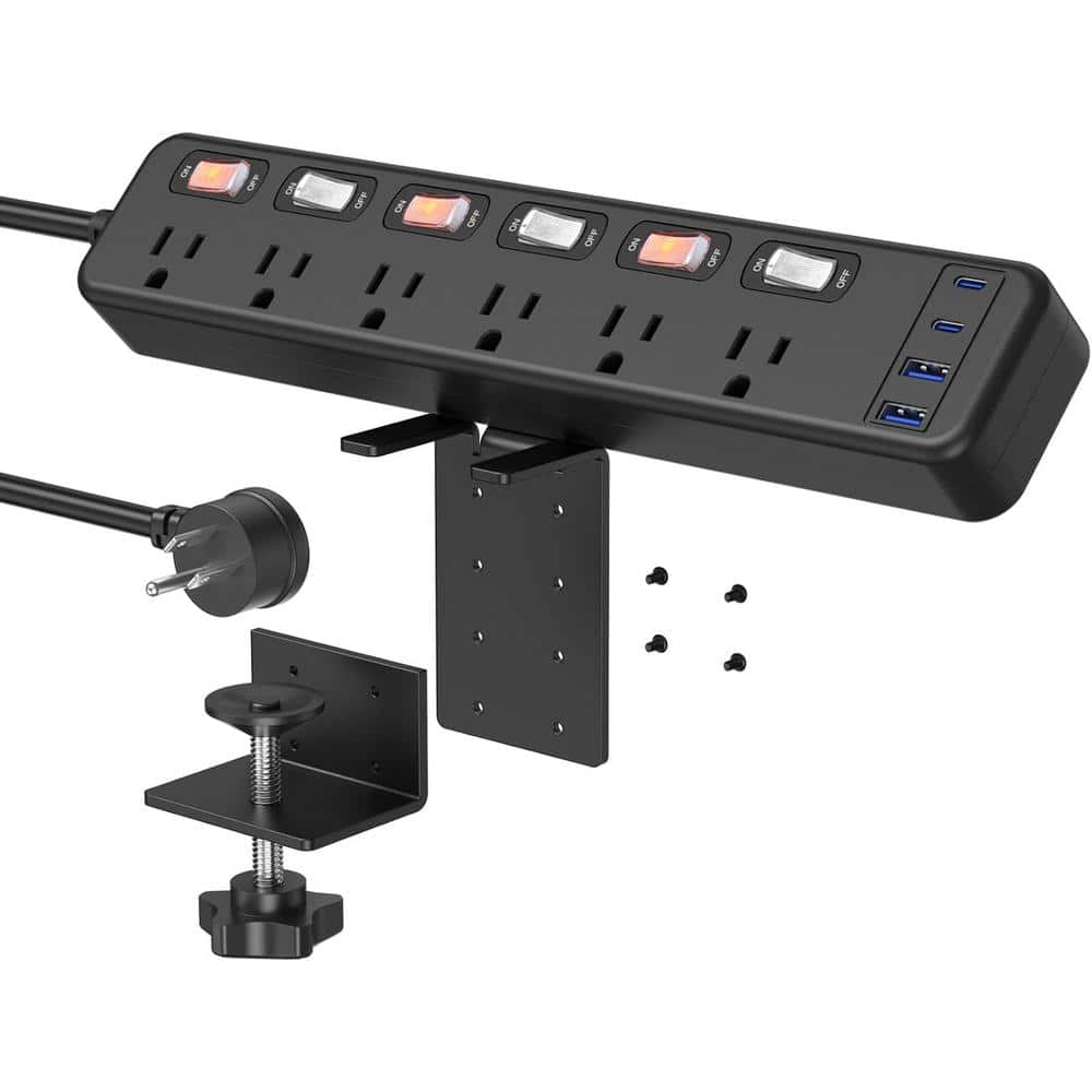 6-Outlet Power Strip Surge Protector with USB Port, Individual Switches and 10 ft. Extension Cord Flat Plug in Black price history on PriceWatchPro
