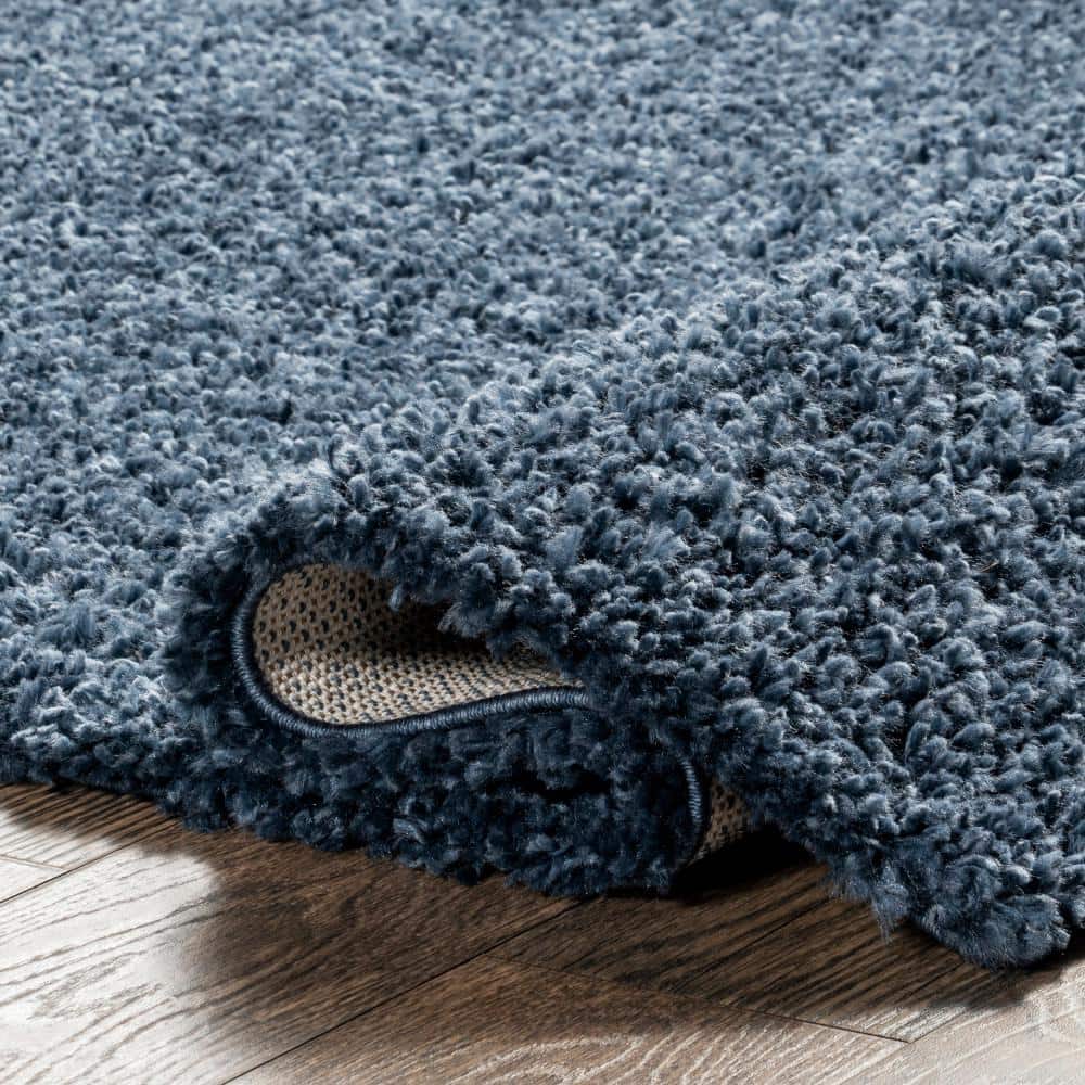 Blue 9' x 12' Solid Shag Synthetic Area Rug