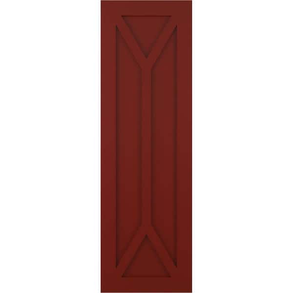 Ekena Millwork 12 in. x 30 in. Flat Panel True Fit PVC San Carlos Mission Style Fixed Mount Shutters Pair in Pepper Red