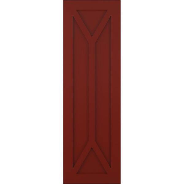 Ekena Millwork True Fit 12 in. x 52 in. Flat Panel PVC San Carlos Mission Style Fixed Mount Shutters Pair in Pepper Red