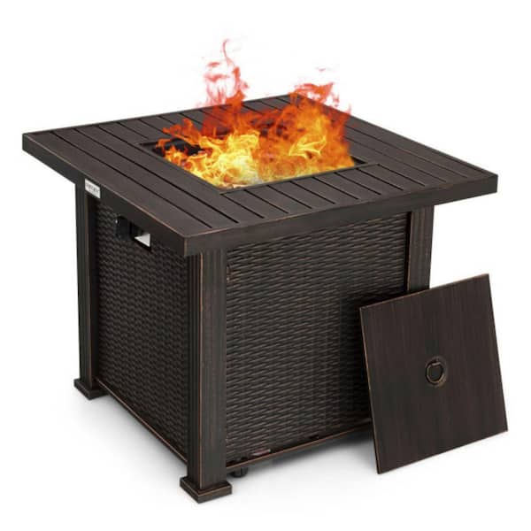 Alpulon 30 in. Outdoor Square Propane Gas Fire Pit Table with Table Cover