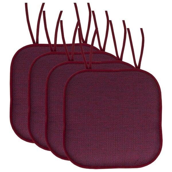 Sweet Home Collection Cameron Square Memory Foam 16 in.x16 in. Non-Slip Back, Chair Cushion with Ties (4-Pack), Wine