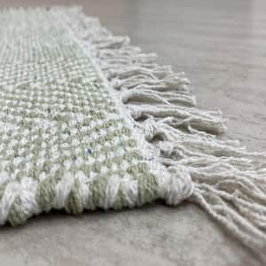 Accord Green/Off-White 2 ft. 3 in. x 3 ft. 9 in. Chevron Striped Fringed Cotton Area Rug