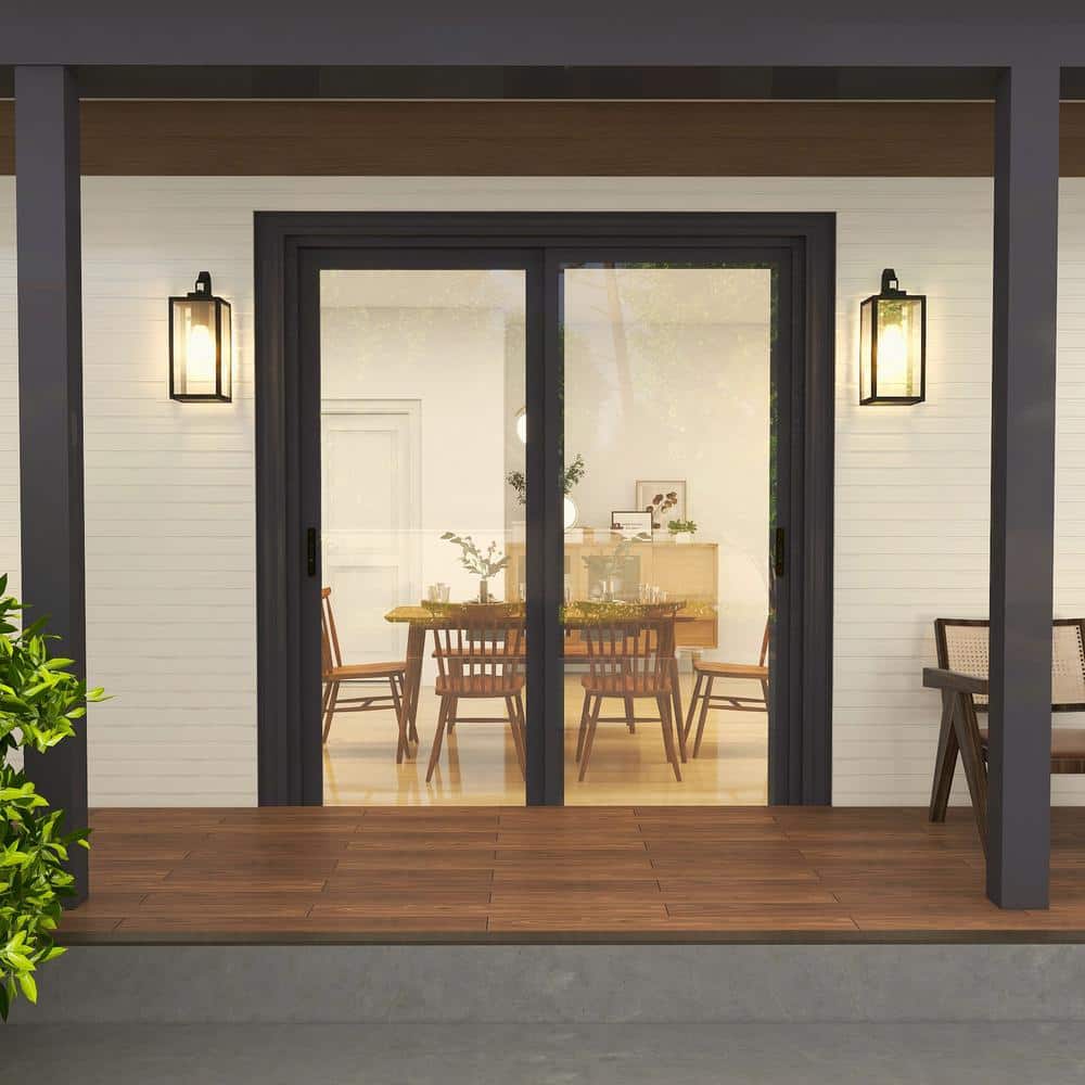 Matte Black Medium Outdoor Lantern Wall Sconce with Clear Glass