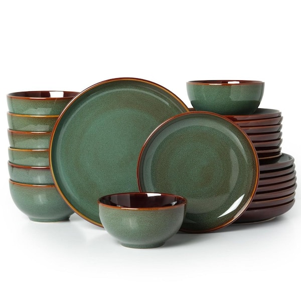 24-Piece Sage Green Stoneware Dinnerware Set Service for 8, Dishwasher & Microwave Safe, Chip Resistant and Durable