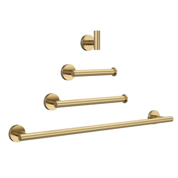 23.6 in. 4-Piece Towel Rack Set Screw-In with Mounting Hardware in Brushed Gold Stainless Steel