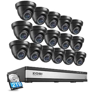 H.265+ 16-Channel 5MP-Lite 2TB DVR Outdoor Security Camera System with 16-Wired 1080p Outdoor Bullet Cameras