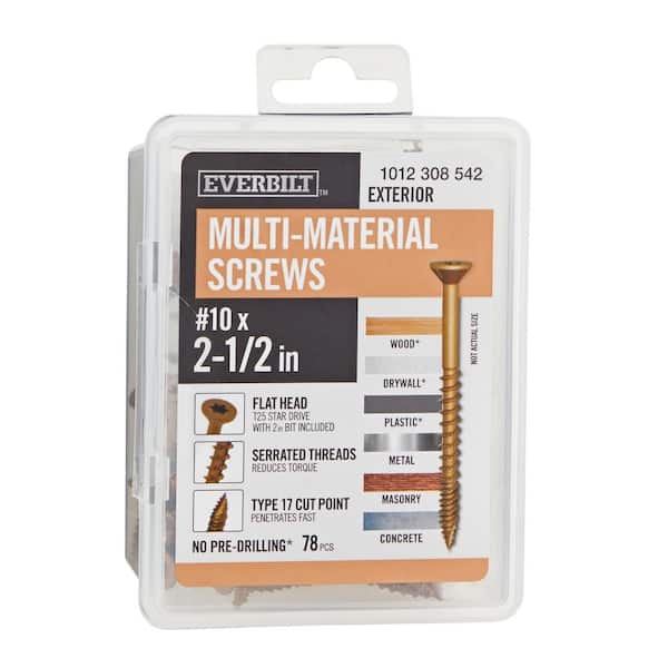 10 x 2-1/2 in. Brown 6-Lobe Torx Drive Exterior Flat Head Multi-Material Screw 1 lbs.-Box (78-Piece)
