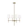 Generation Lighting Baker 4-Light Satin Brass Hanging Chandelier With White Linen Fabric Shades 3187204-848