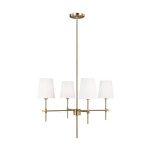 Baker 4-Light Satin Brass Hanging Chandelier With White Linen Fabric Shades