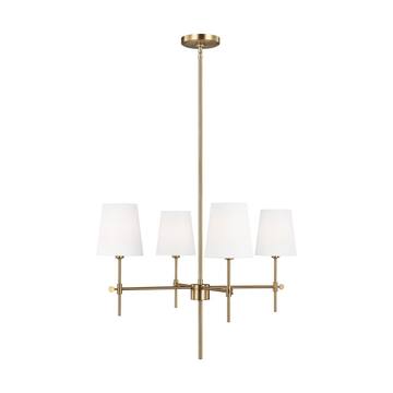 Generation Lighting Baker 4-Light Satin Brass Hanging Chandelier With White Linen Fabric Shades 3187204-848