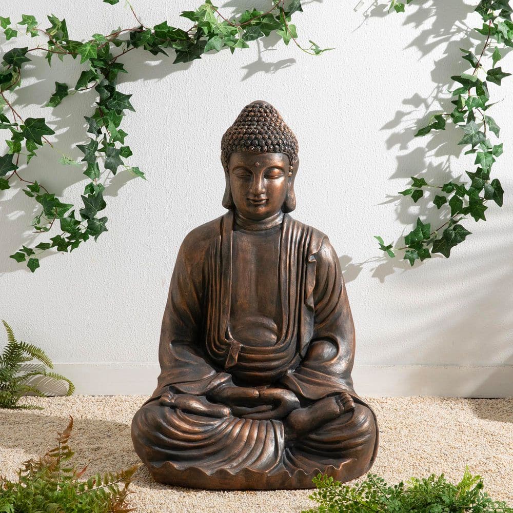 Glitzhome 29.5 in. H Oversized MGO Bronze Meditating Buddha Statue