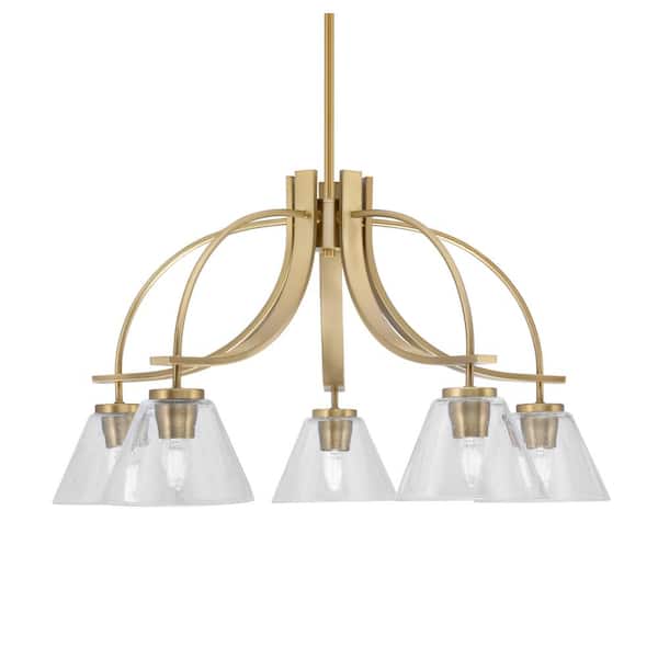 Unbranded Olympia 15.5 in. 5-Light New Age Brass Downlight Chandelier Clear Bubble Glass Shade