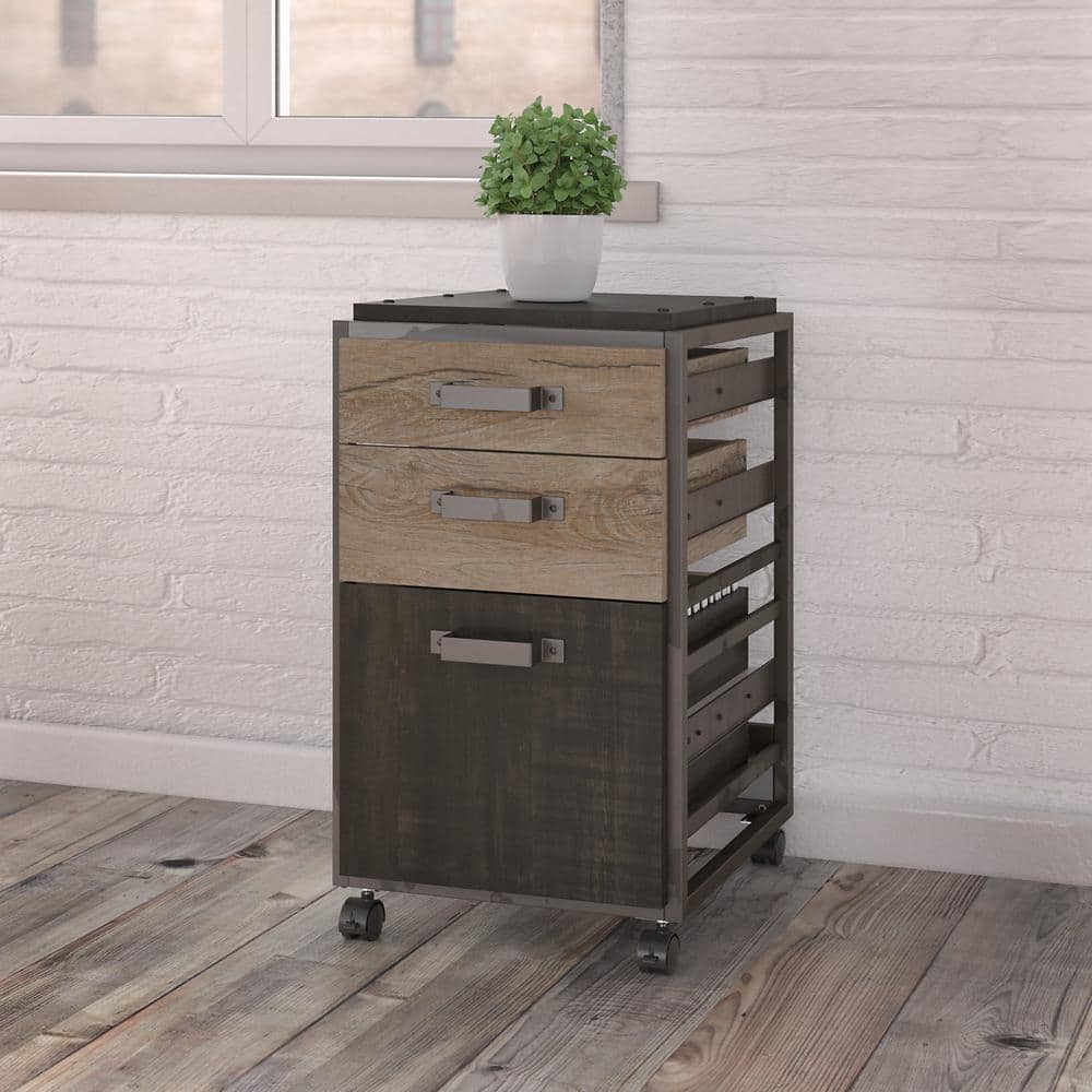 Rustic Gray Mobile 3-Drawer Lockable File Cabinet