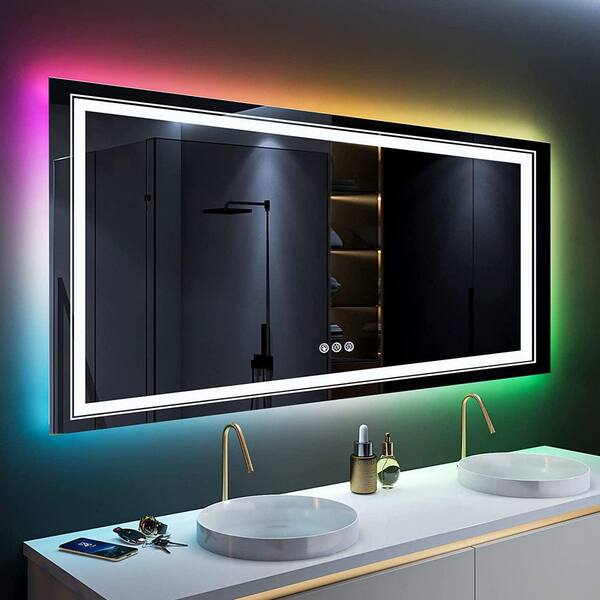 UPIKER Artistic 72 in. W x 36 in. H Large Rectangular Frameless Anti-Fog Wall Mount Bathroom Vanity Mirror in Silver
