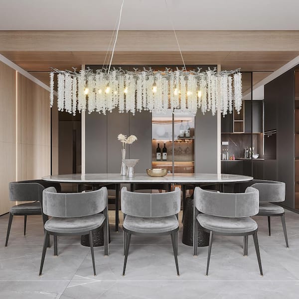14-Light Silver Chandelier, Luxury Flush Mount Chandelier with K9 Crystal, for Dining Room, Living Room, Kitchen