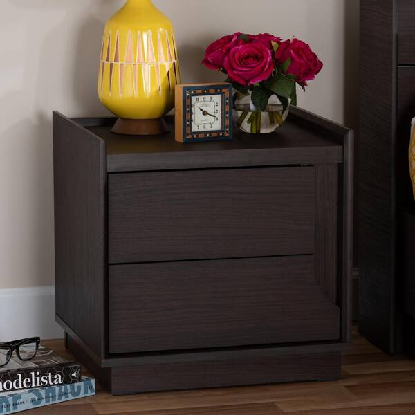 Baxton Studio Larsine 2 Drawer Wenge Brown Nightstand 148 8261 HD