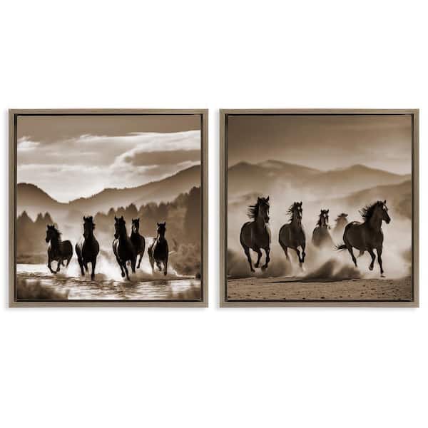 Stupell Industries Running Mountain Stallions by Noah Bay 2 Pieces Brown Floater Frame Nature Graphic Art Print 18 in. x 18 in.