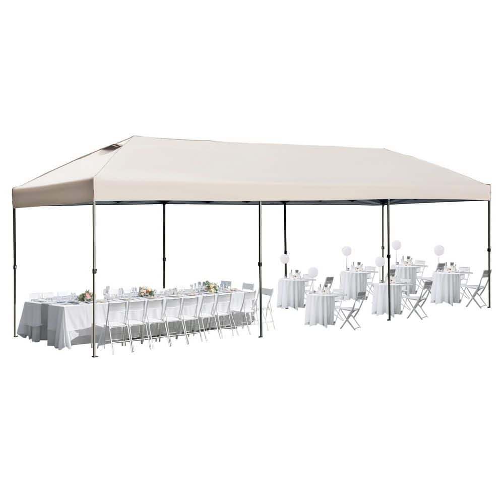 10 ft. x 30 ft. Khaki Outdoor Pop Up Canopy, Heavy Duty Party Tent with Sid