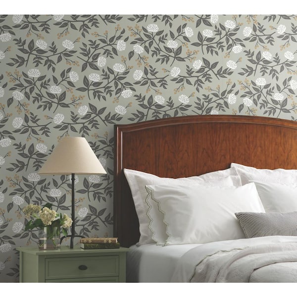 Peonies Grey Floral Premium Peel and Stick Wallpaper