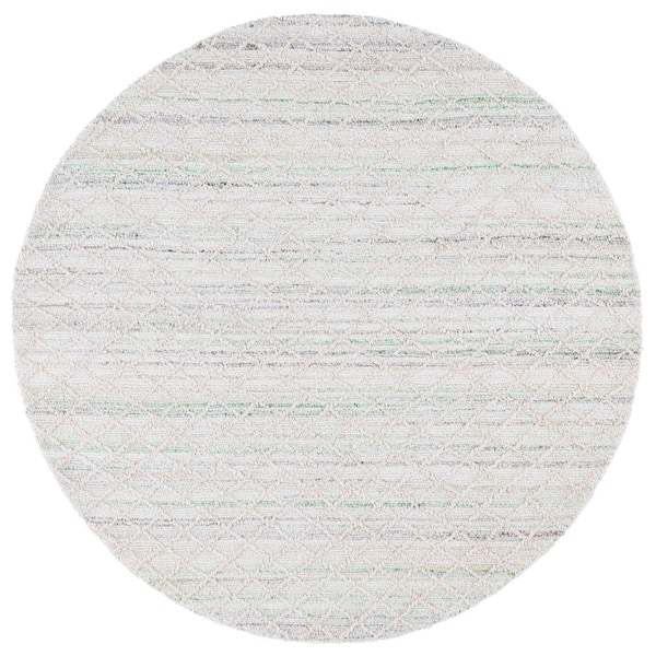 Abstract 6 ft. x 6 ft. Round Green/Ivory Geometric Diamonds Area Rug