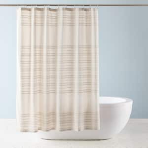 Sophia Textured Cotton Stripe 70 in. x 72 in. Shower Curtain in Beige