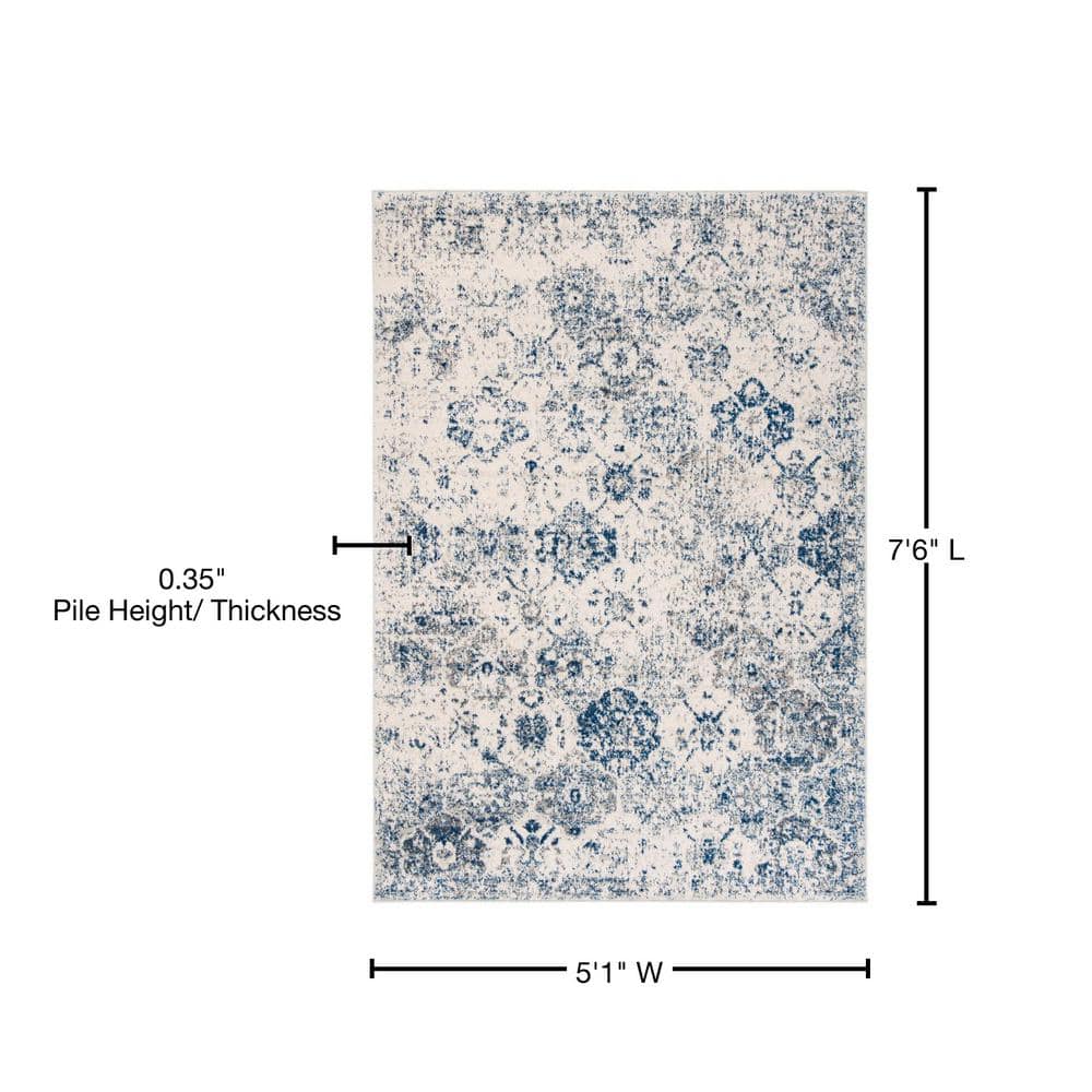 Reversible Blue Synthetic Rectangular Area Rug, 5'1" x 7'6"