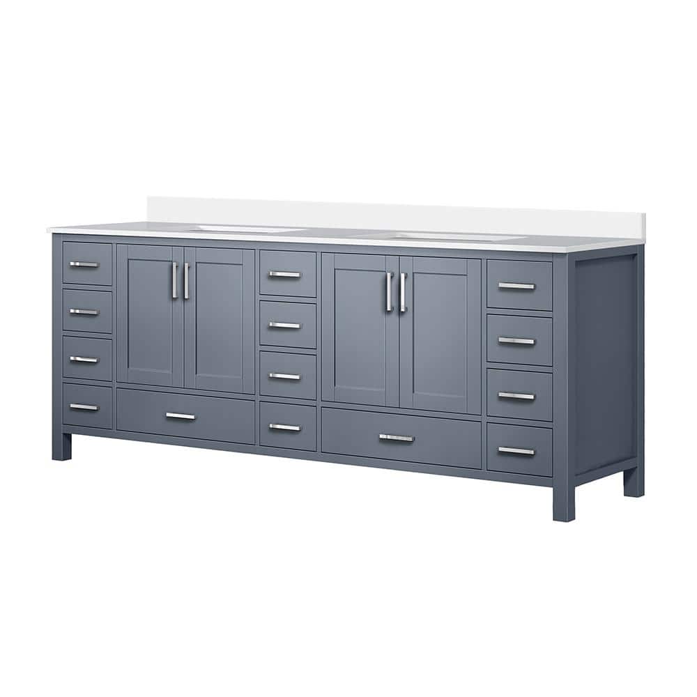 Jacques 84-Inch Dark Grey Double Sink Freestanding Vanity with White Cultured Marble Top