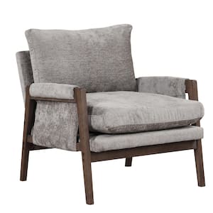 TD Garden Solid Wood Modern Velvet Accent Lounge Chair Ergonomic Comfort With Gray Cushion