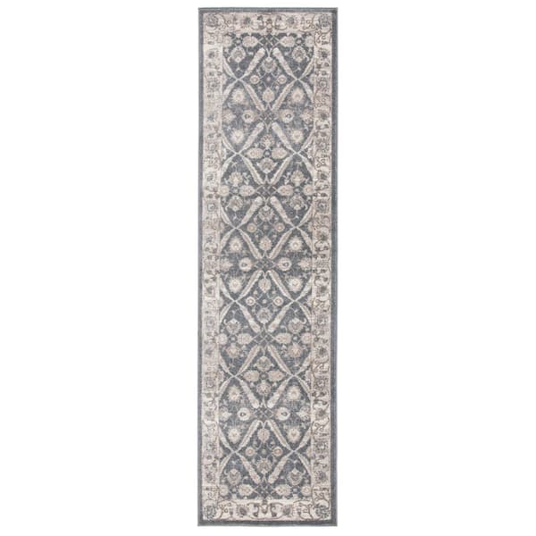 Sofia 2 ft. x 8 ft. Dark Gray/Beige Border Runner Rug