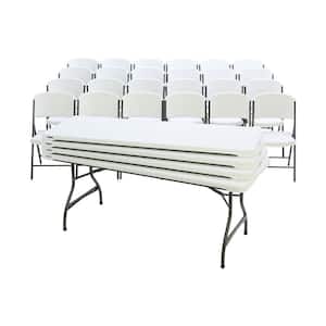 28-Piece White Outdoor Safe Stackable Folding Table Set