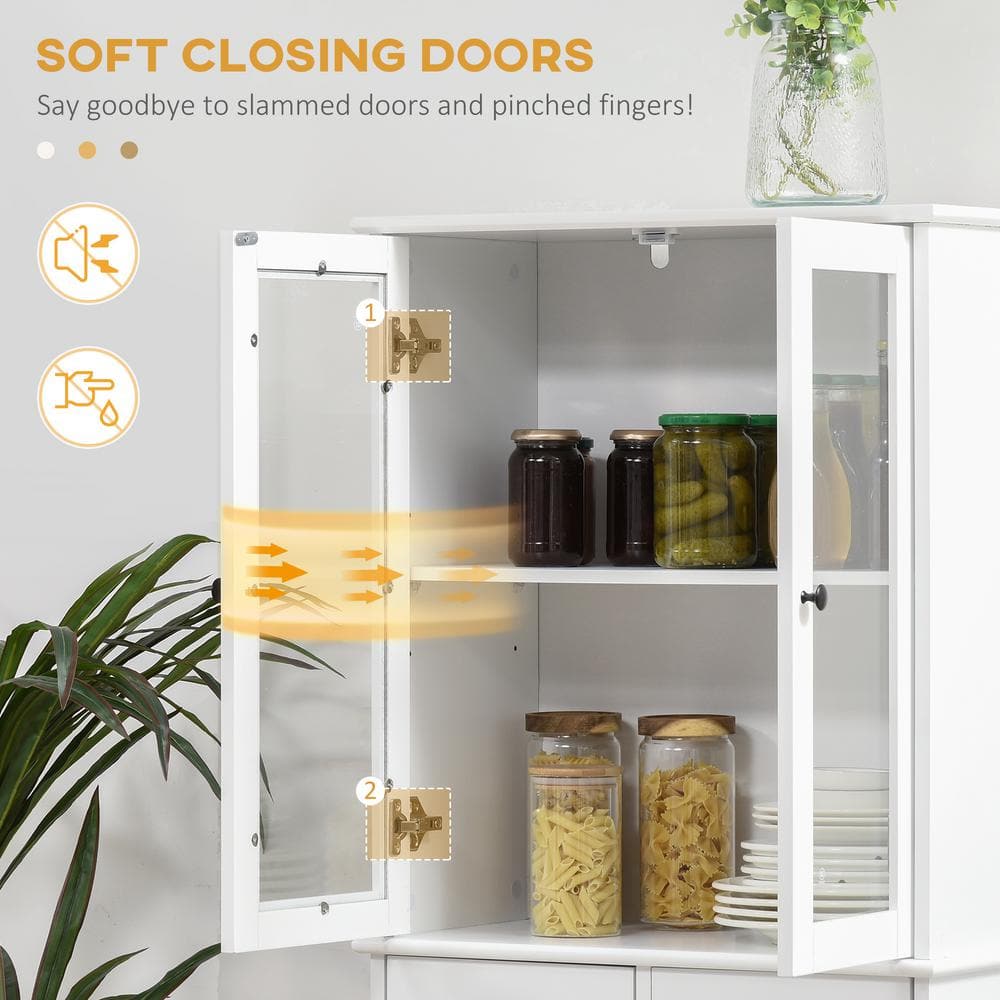 White 61" Freestanding Kitchen Pantry Cabinet with Adjustable Shelves
