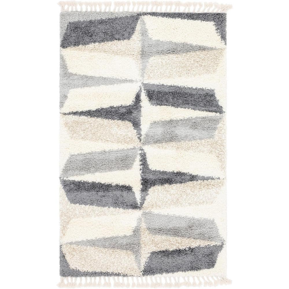 Gray Geometric Shag Rectangular 5x8 Area Rug
